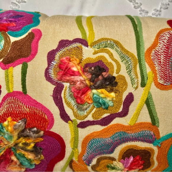 Vibrant Colorful Floral Embroidered Bohemian Accent Pillow - Picture 2 of 14